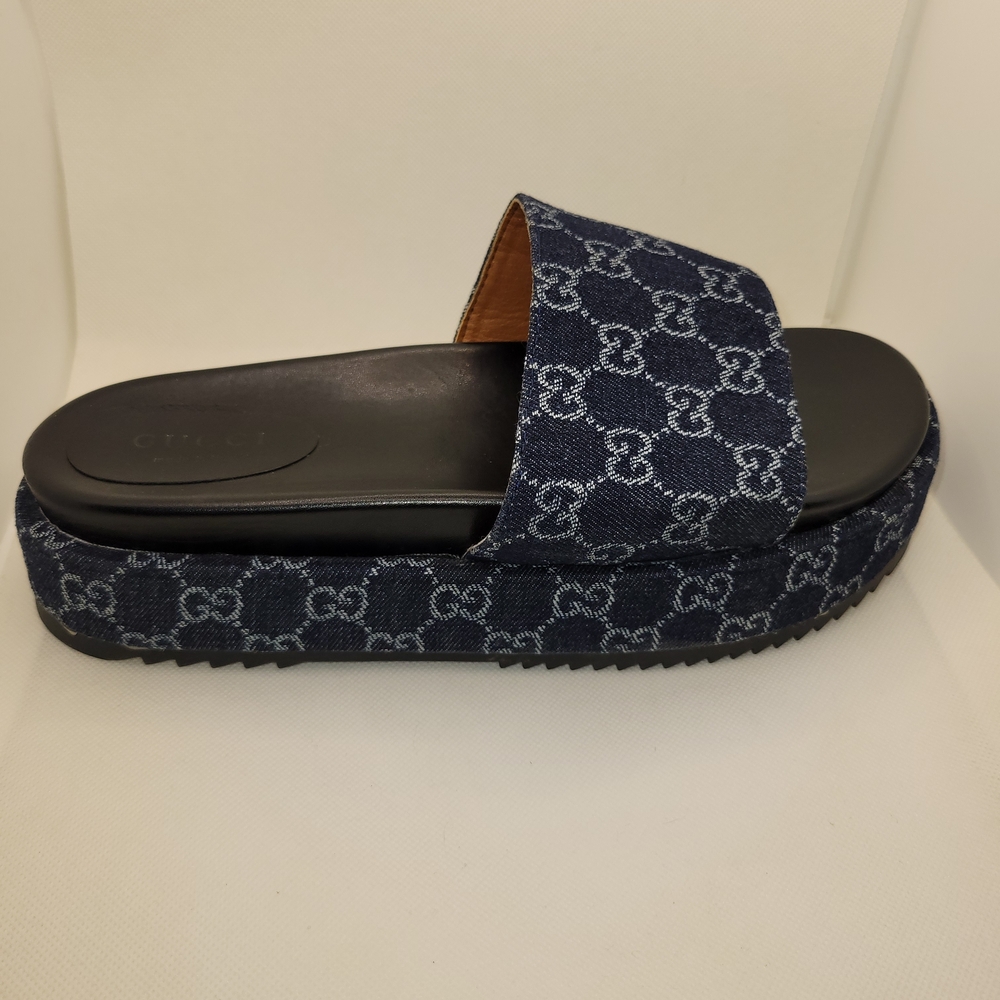 Gucci Women's Angelina Platform Slude Sandals GG Denim Size 42/10.5 US - Picture 2 of 15
